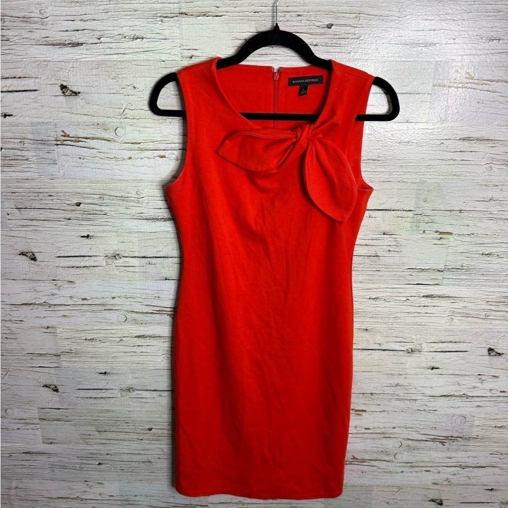 Banana Republic Vibrant Red orange Bow Detail Midi Dress size 0